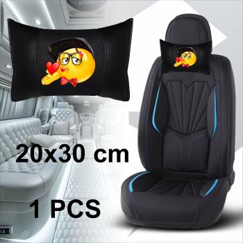 Auto Nackenkissen 20x30cm Nackenpolster Leder Schwarz mit Druck Design Smiley